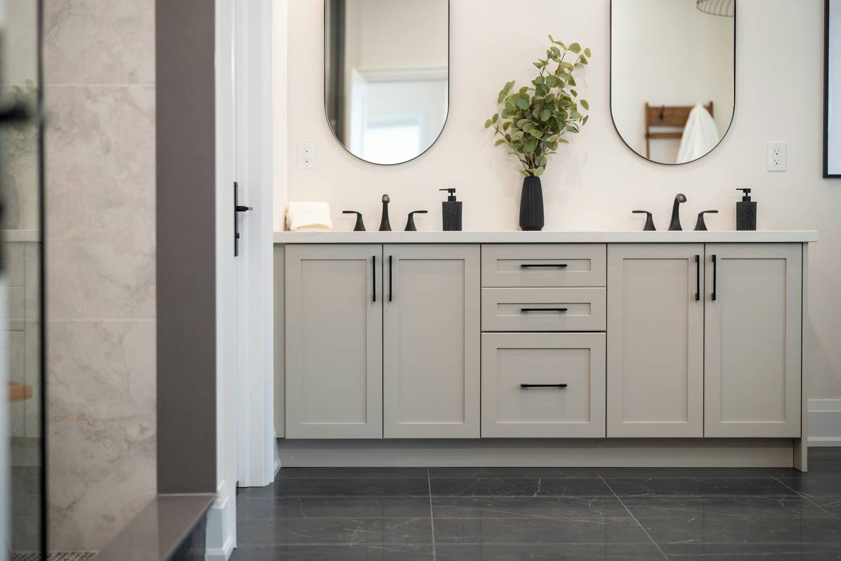 home depot decor mirror with integrated digital display in modern bathroom setting